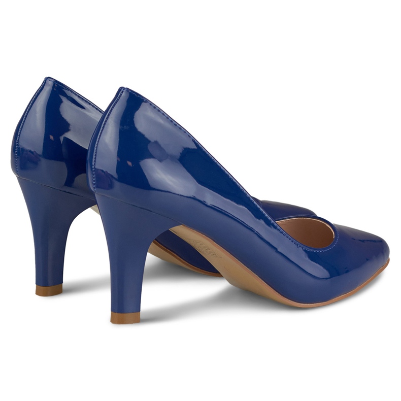 Lacquered navy blue heels with a leather insert 1