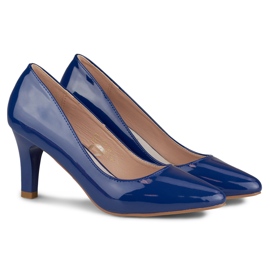 Lacquered navy blue heels with a leather insert 2