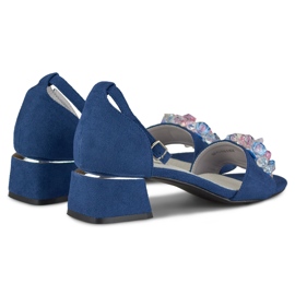 Navy blue embellished low heel sandals 1