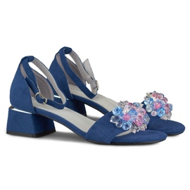 Navy blue embellished low heel sandals 2