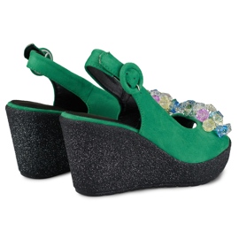 Green wedge sandals with beads 1