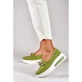 Light green women's loafers on the platform 2