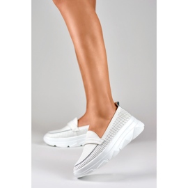 Comfortable openwork white shoes made of natural leather 2