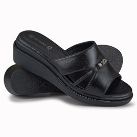 Comfortable elegant women's wedge slippers black 1