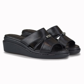 Comfortable elegant women's wedge slippers black 2