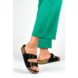 Black flip flops on a cork sole 1