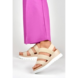 Beige elastic low platform sandals 2