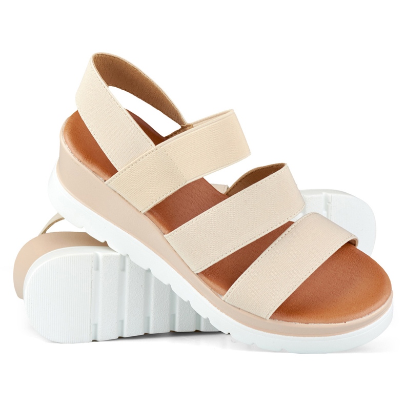 Beige elastic low platform sandals 1