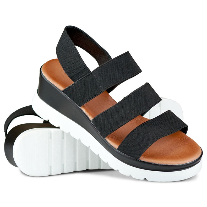 Black elastic low platform sandals 1