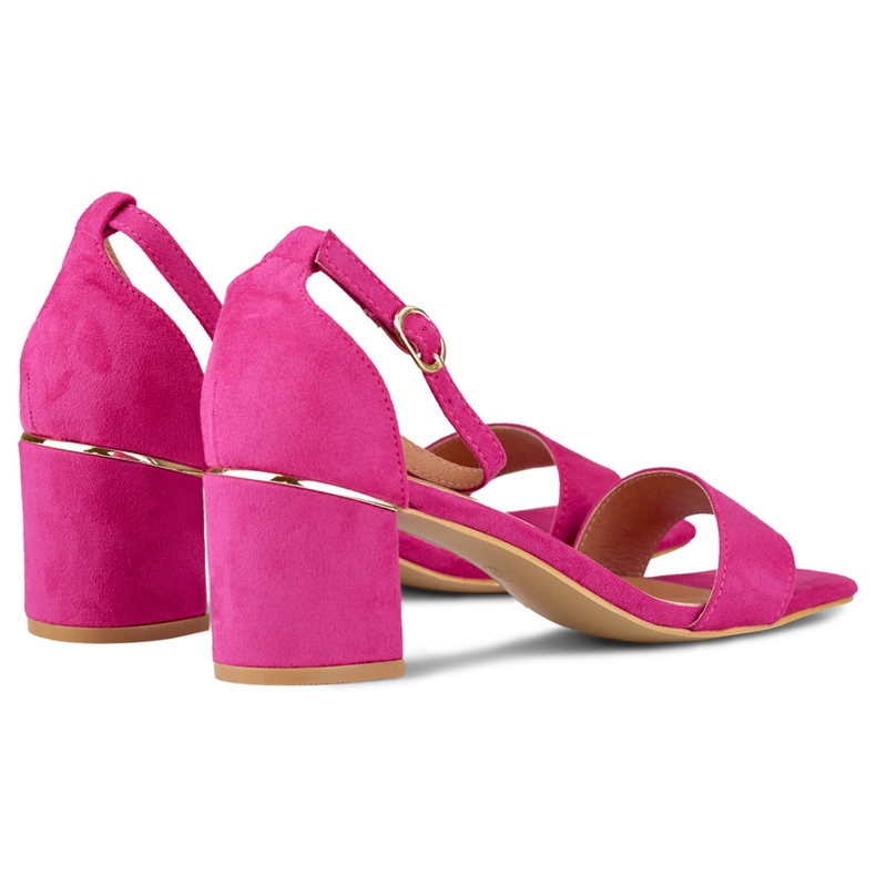 Pink sandals on a low heel with a golden detail 1