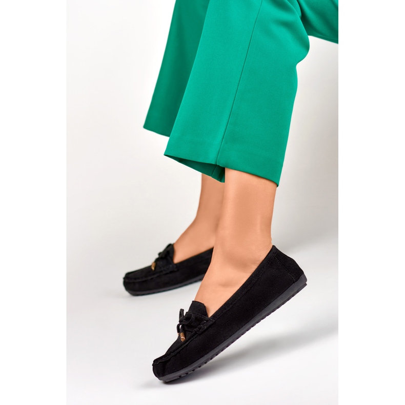 Black comfortable loafers with a bow 2