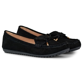 Black comfortable loafers with a bow 1