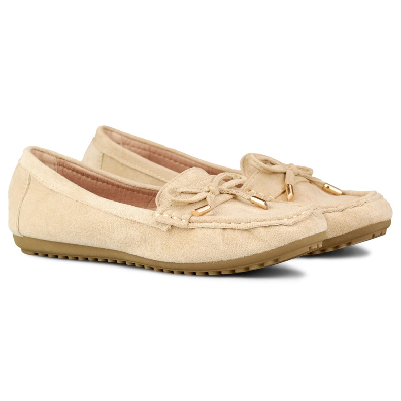 Beige comfortable loafers with a bow 1