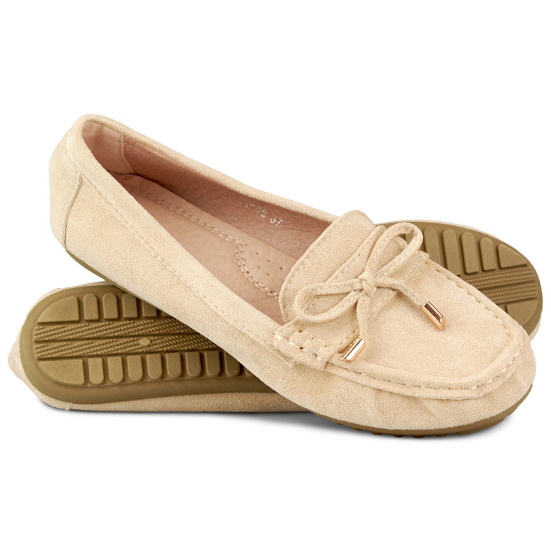 Beige comfortable loafers with a bow 2