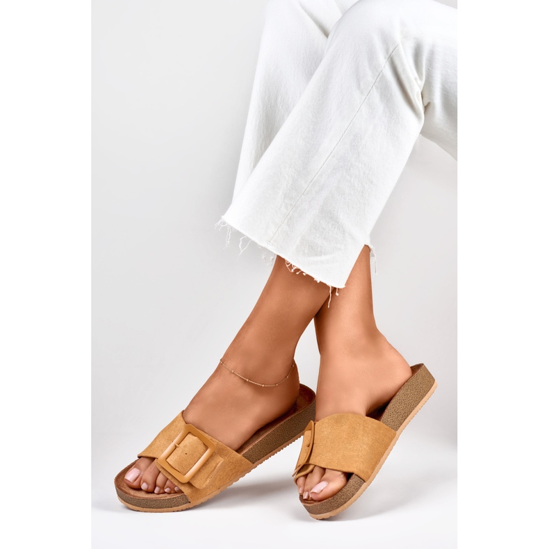 Women's caramel sandals with a buckle brown 2