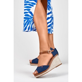 Women's navy blue wedge sandals from Tomm 2