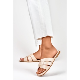 Beige women's slippers with a flat sole 2