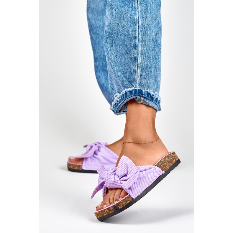 Classic suede purple women's slippers with a bow violet 2