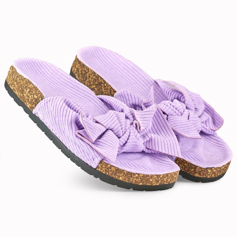 Classic suede purple women's slippers with a bow 1