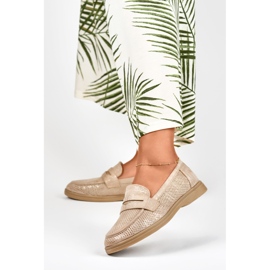 Women's openwork shoes with a golden gloss beige 2