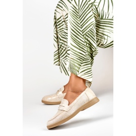 Women's openwork shoes with a silver gloss beige 1