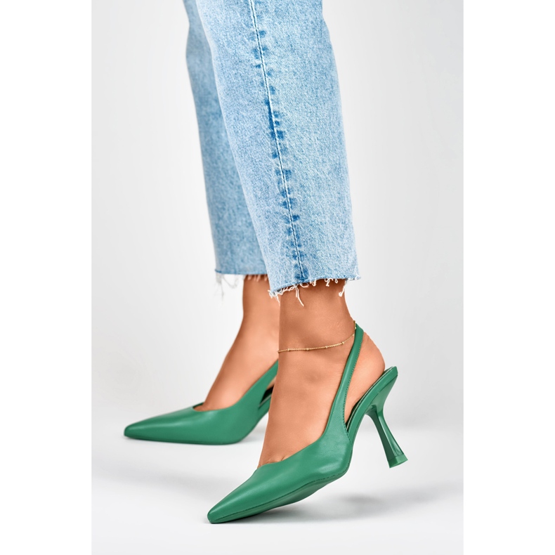 Green pumps with an open heel 2