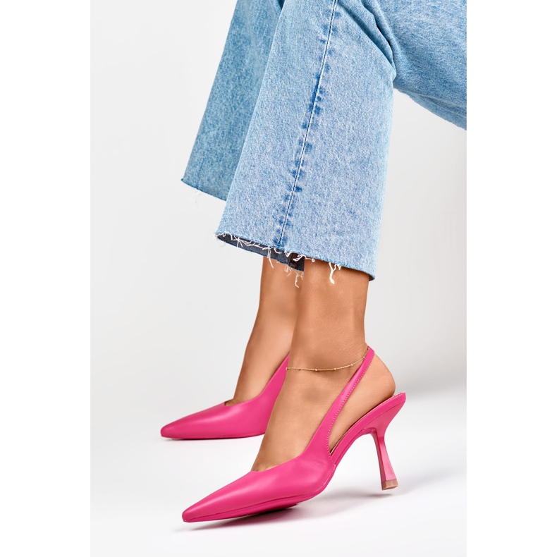 Pink pumps with an open heel 1