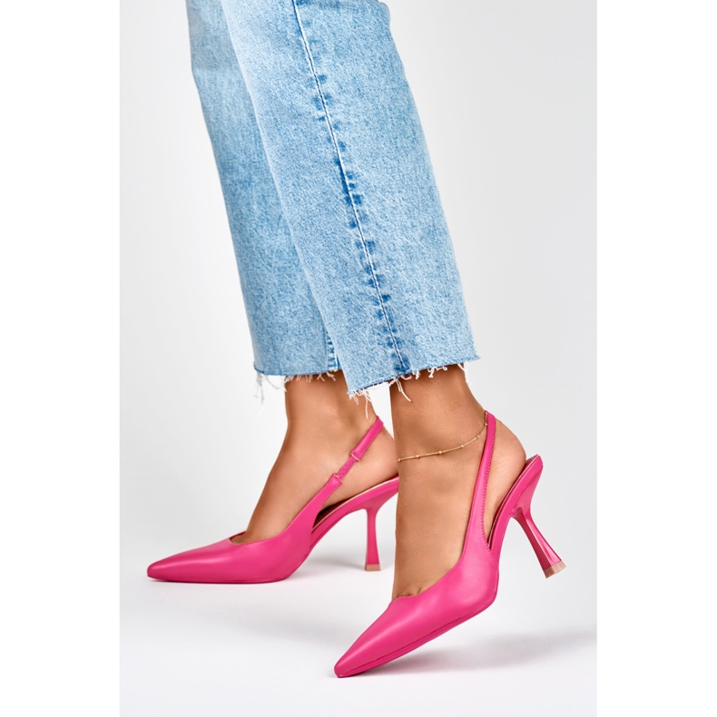 Pink pumps with an open heel 2