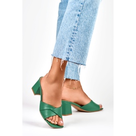 Women's green slippers on a low heel 1