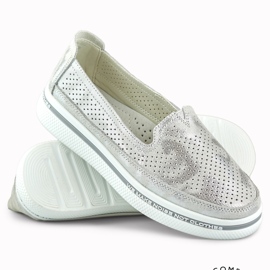 Women's openwork leather shoes silver 1