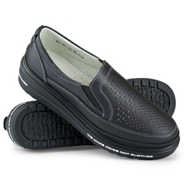 Women's openwork shoes made of natural leather black 1
