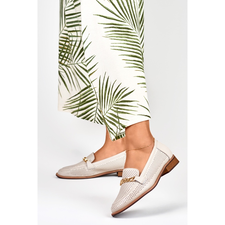 Women's openwork shoes made of natural leather beige 2