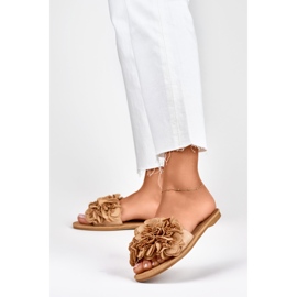 Women's flat floral slippers brown 2