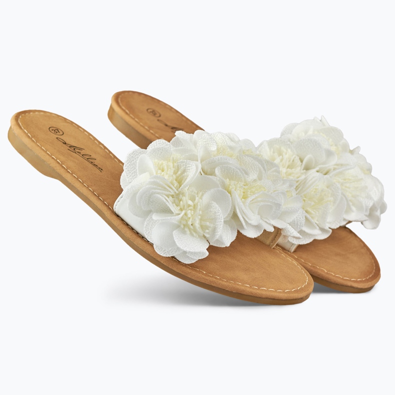 Women's flat flower slippers white 1