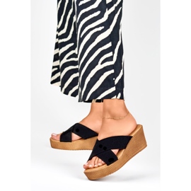 Women's black wedge slippers 2