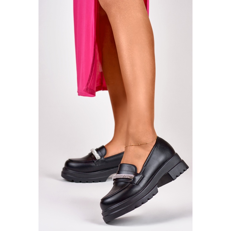 Women's black ecological leather loafers 1