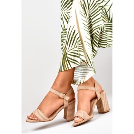 Ladies' beige suede sandals on the post 2