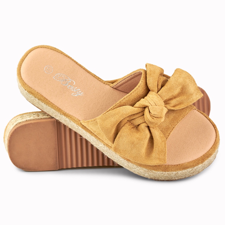 Brown espadrille slides with a bow 1