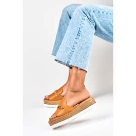 Women's orange slippers with a low wedge 2