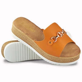 Women's orange slippers with a low wedge 1