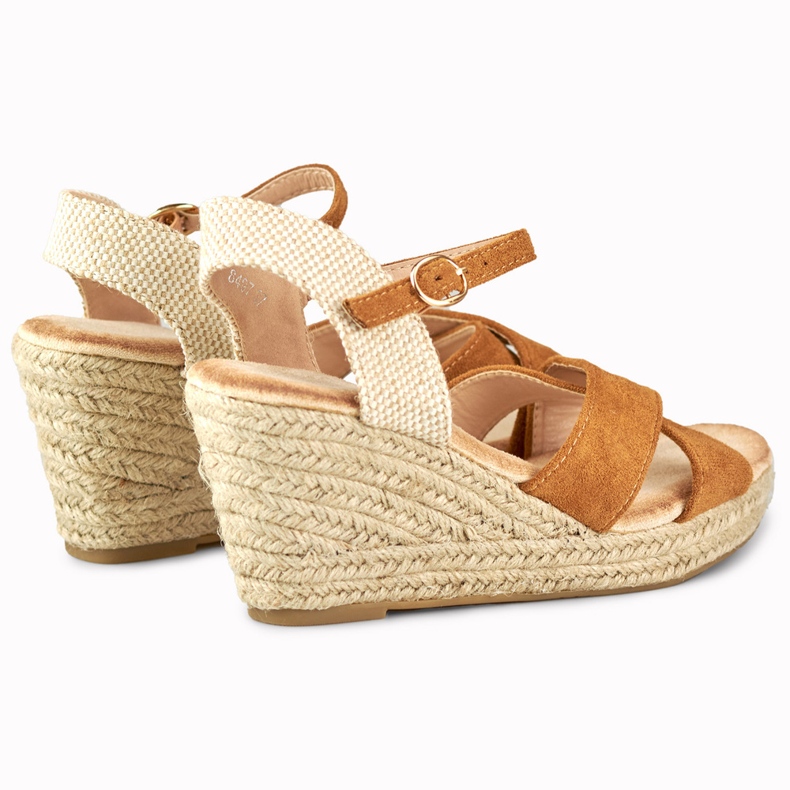 Women's suede espadrilles wedge sandals brown 1