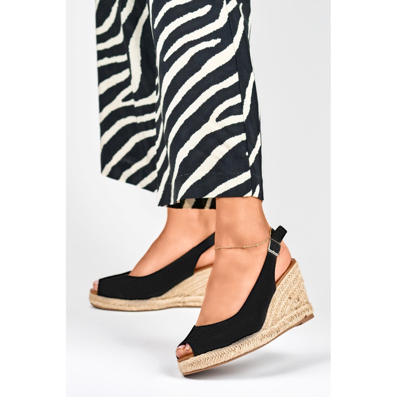 Women's black suede wedge espadrilles 2