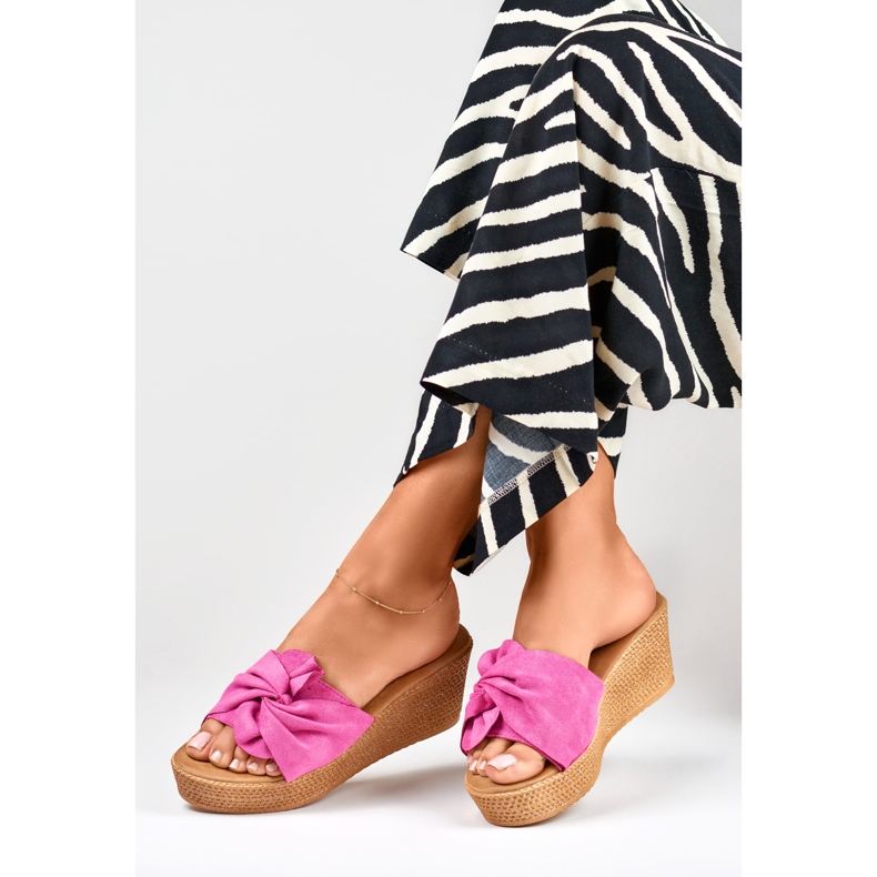 Women's fuchsia slippers on a comfortable wedge heel pink 2