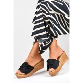 Women's black slippers on a comfortable wedge heel 2