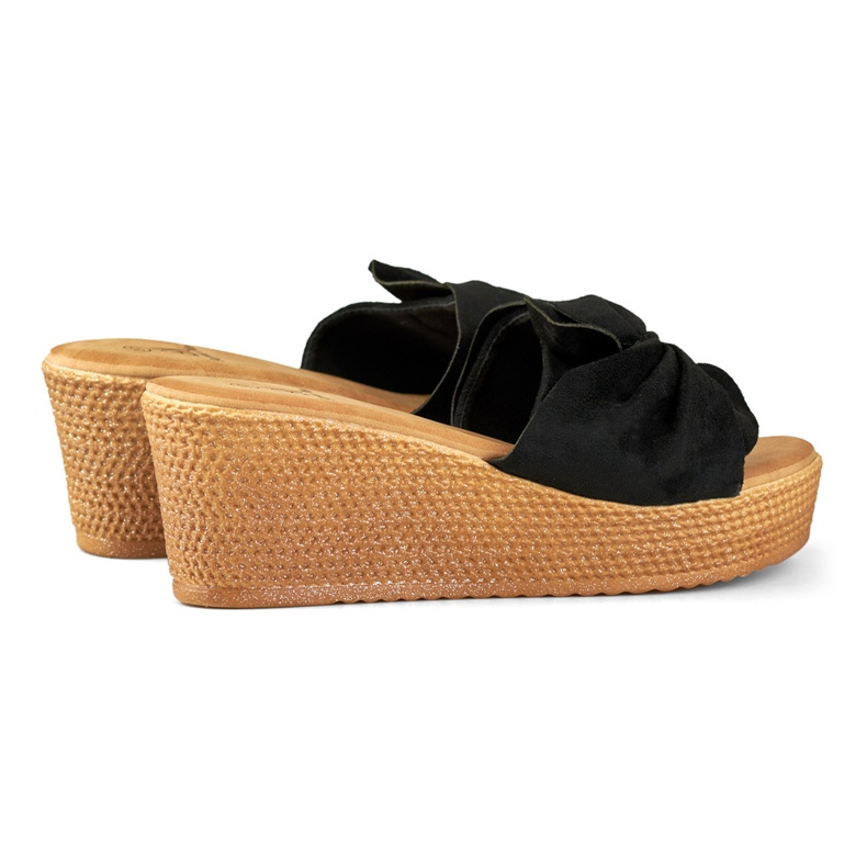 Women's black slippers on a comfortable wedge heel 1