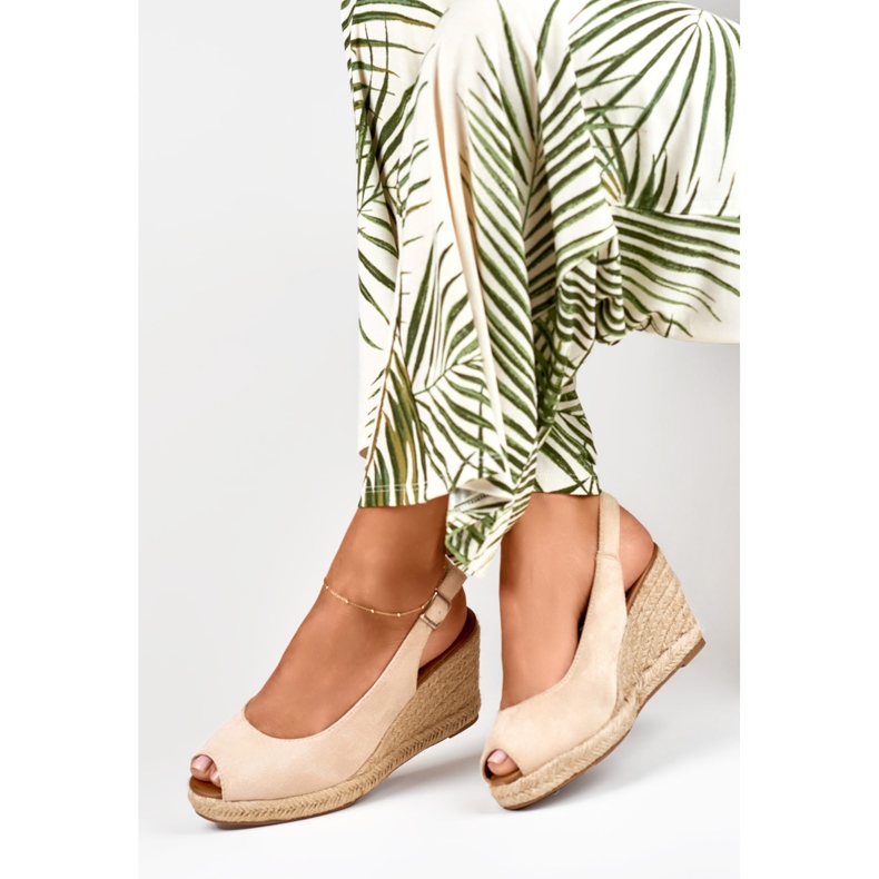 Women's beige suede wedge espadrilles 1