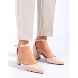 Women's beige suede Shelovet pumps 1