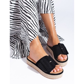 Black suede espadrille slides on the Shelovet platform 2