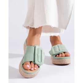 Mint suede espadrille slides on the Shelovet platform green 2