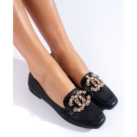 Shelovet women's black rhinestone loafers 1